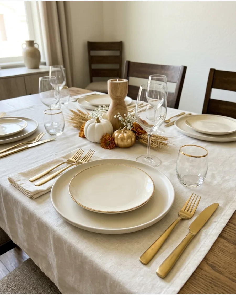 4. Ivory and Gold Thanksgiving Tablescape