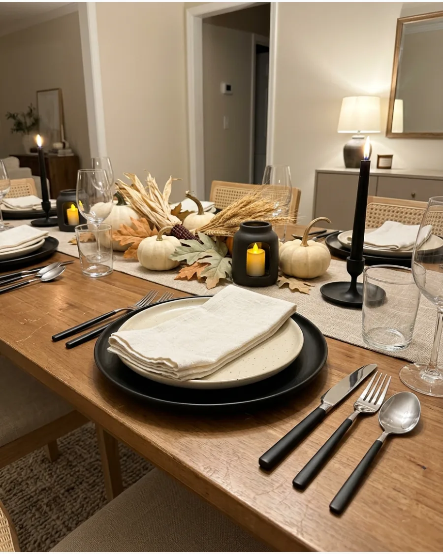 49. Black and Cream Thanksgiving Tablescape