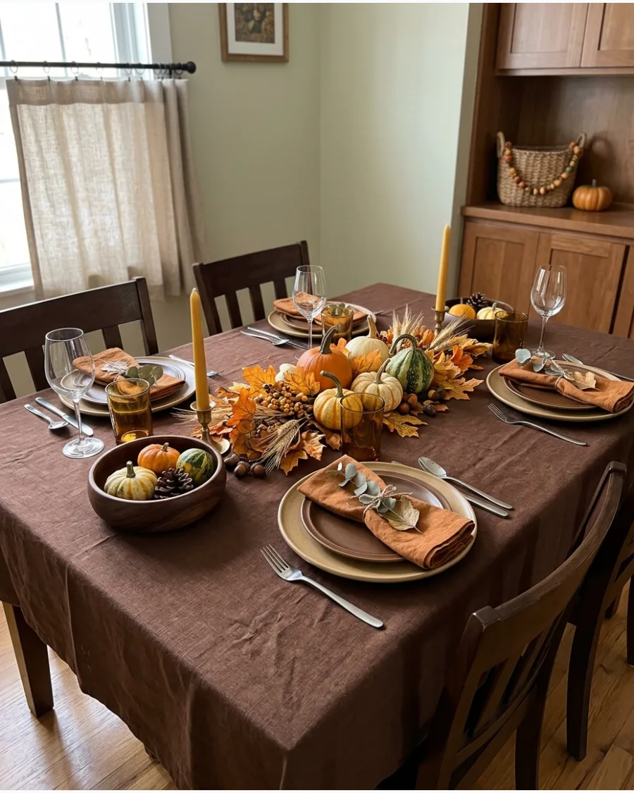 52. Color-Drenched Brown Thanksgiving Tablescape