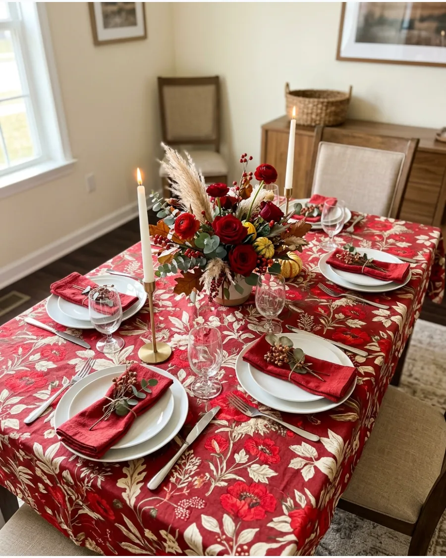 53. Modern Red Floral Thanksgiving Tablescape