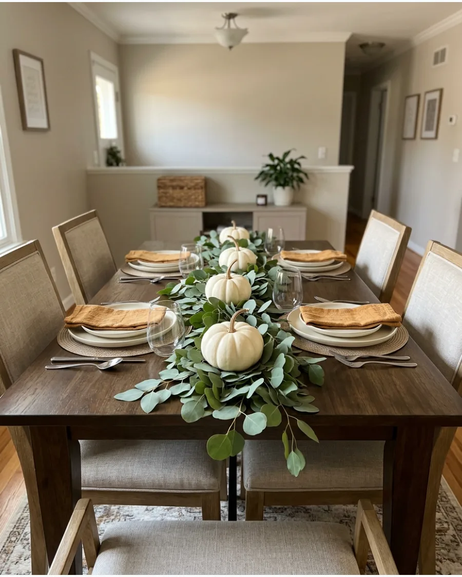 56. White Pumpkin and Greenery Centerpiece
