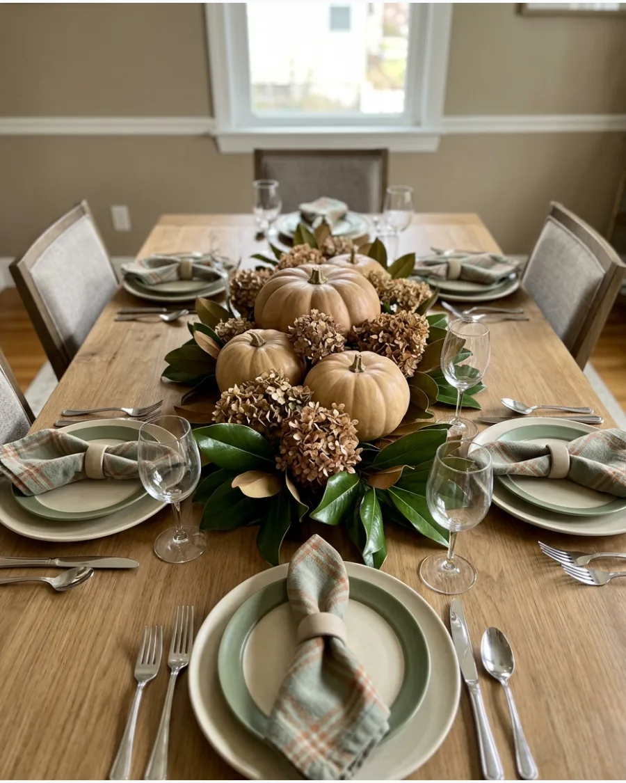 57. Pumpkin and Hydrangea Tablescape