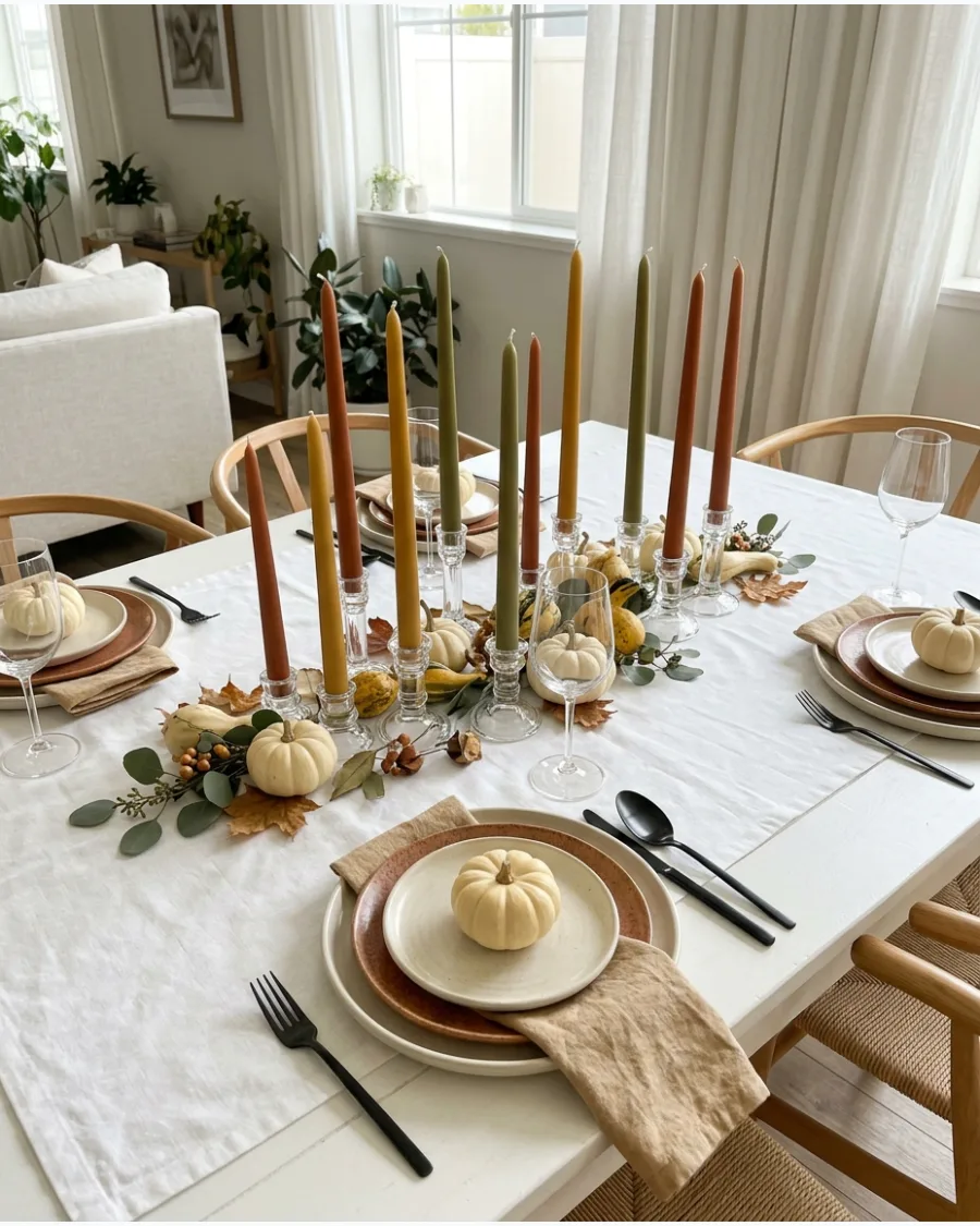 60. Mixed Taper Candle Thanksgiving Tablescape