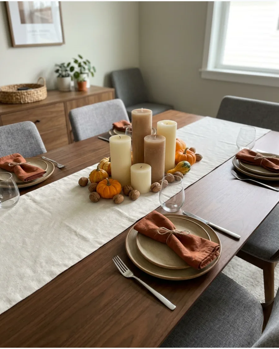 61. Clustered Pillar Candle Thanksgiving Tablescape