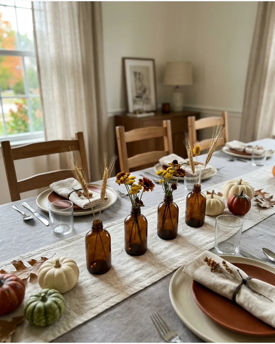 63. Multiple Bud Vase Thanksgiving Tablescape
