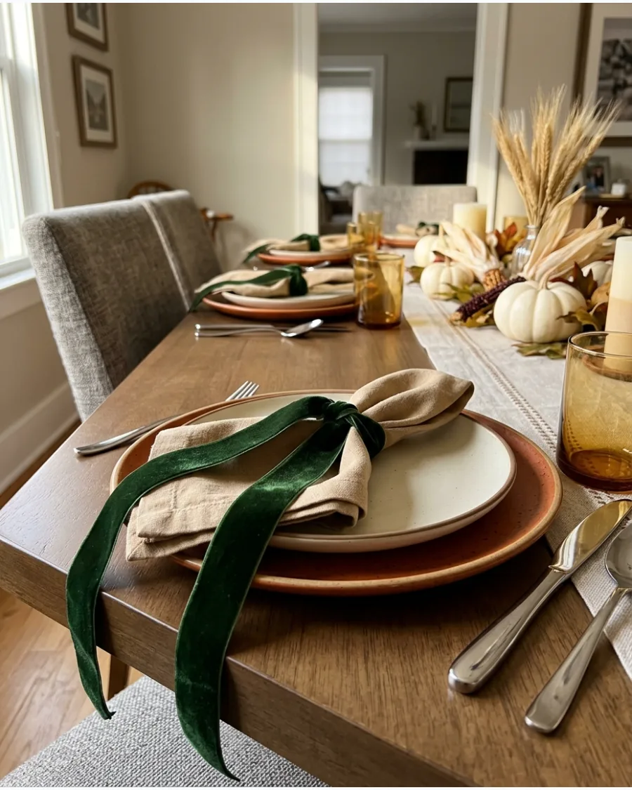 69. Velvet Ribbon Thanksgiving Napkin Settings