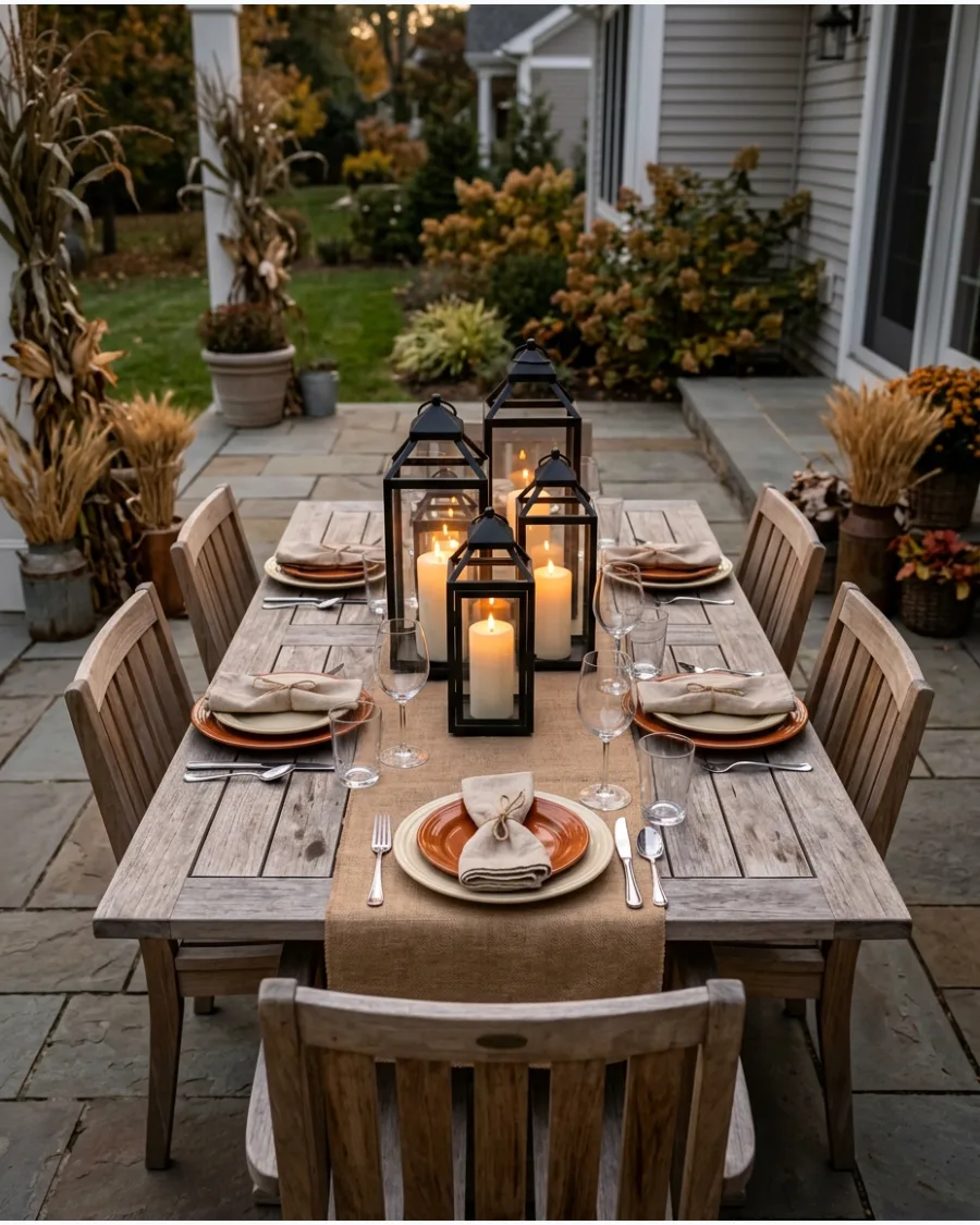 82. Lantern-Lit Outdoor Thanksgiving Table