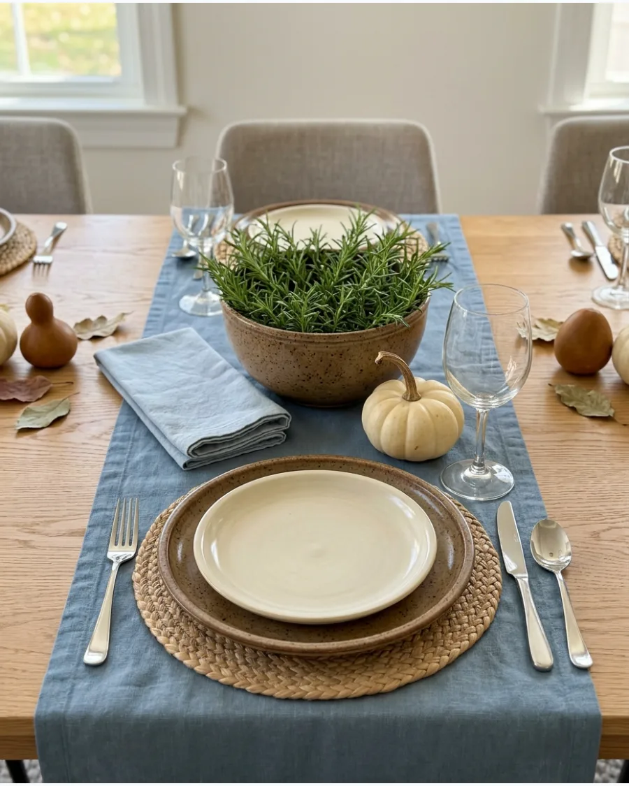 93. Blue and Brown Thanksgiving Tablescape