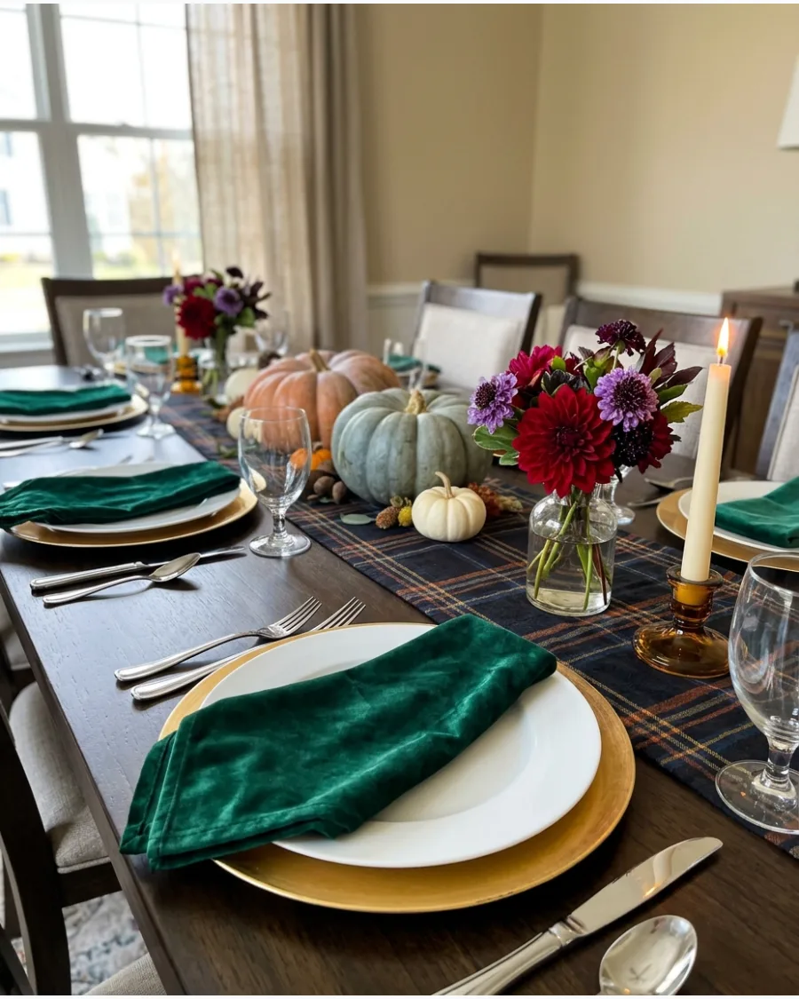 94. Jewel-Tone Thanksgiving Tablescape