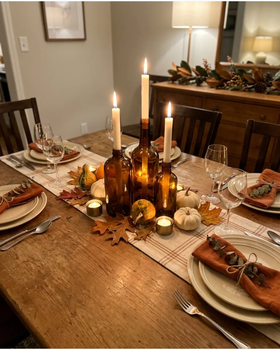 95. Candlelit Thanksgiving Tablescape With Amber Glass