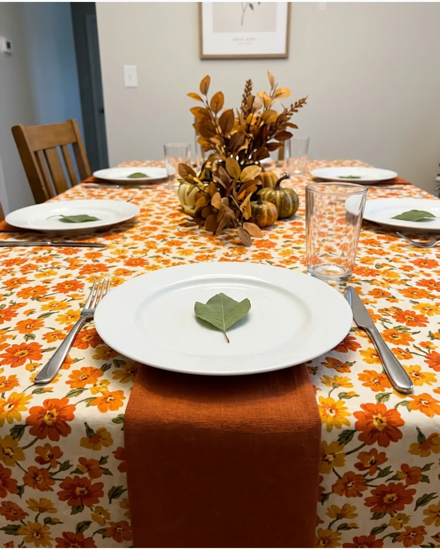 96. Floral Tablecloth Thanksgiving Tablescape