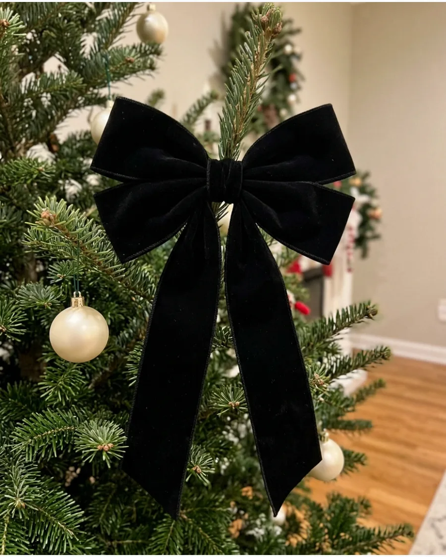 15. Black and White Tree With Oversized Bows