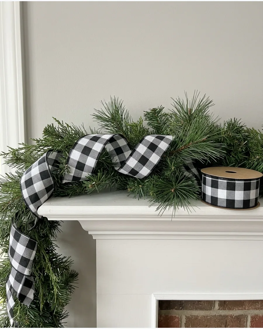 17. Black and White Buffalo Plaid Mantel
