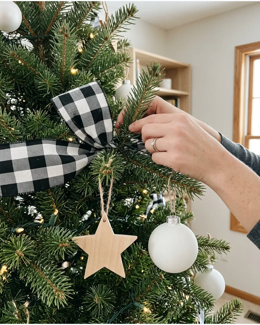 2. Black and White Buffalo Plaid Christmas Tree