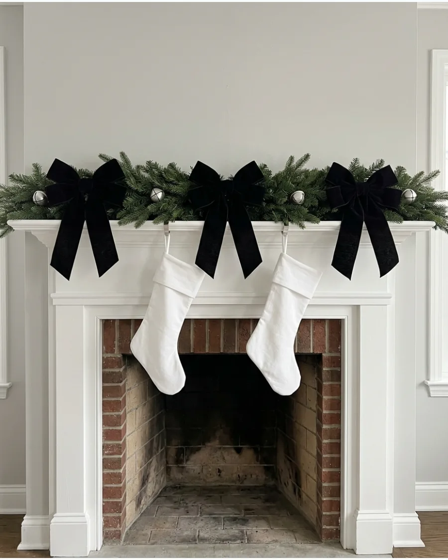 21. Black Bow Christmas Mantel