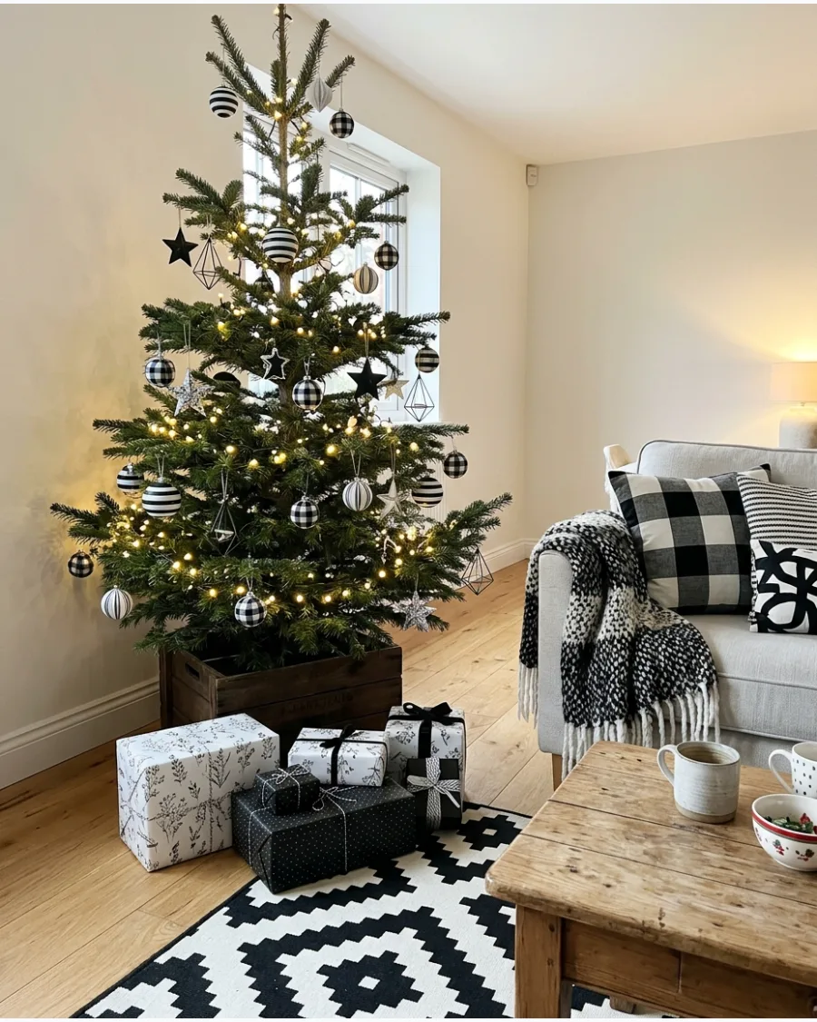 22. Black and White Christmas Living Room