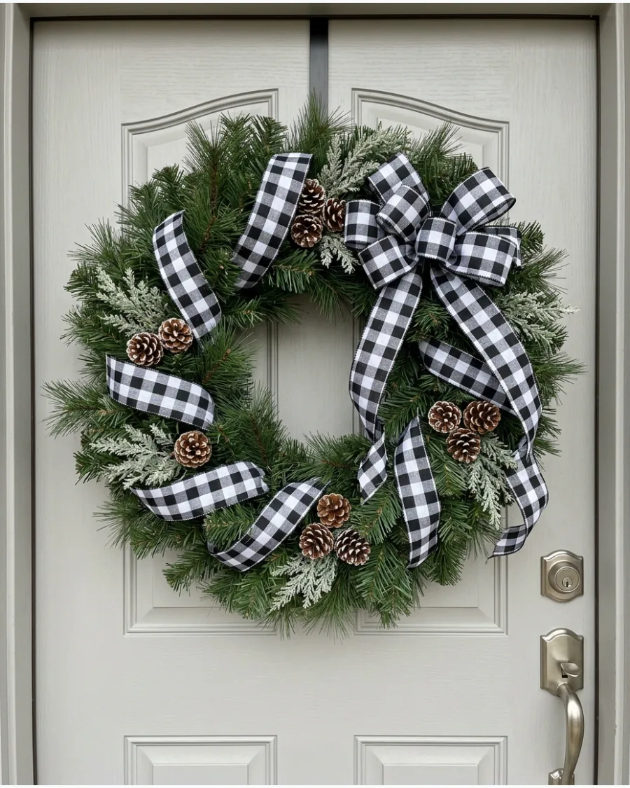 28. Buffalo Plaid Christmas Wreath