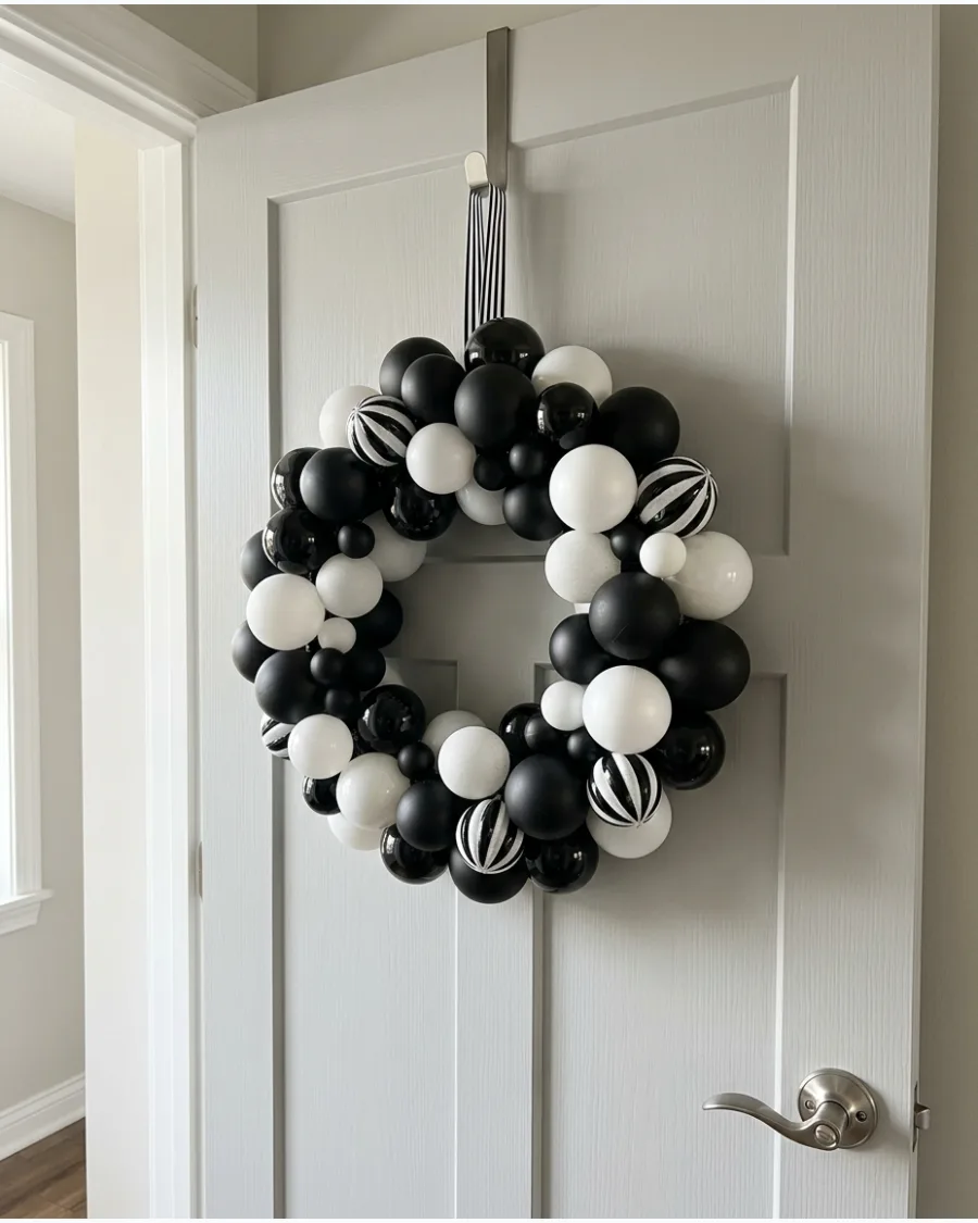 29. Black and White Ornament Wreath