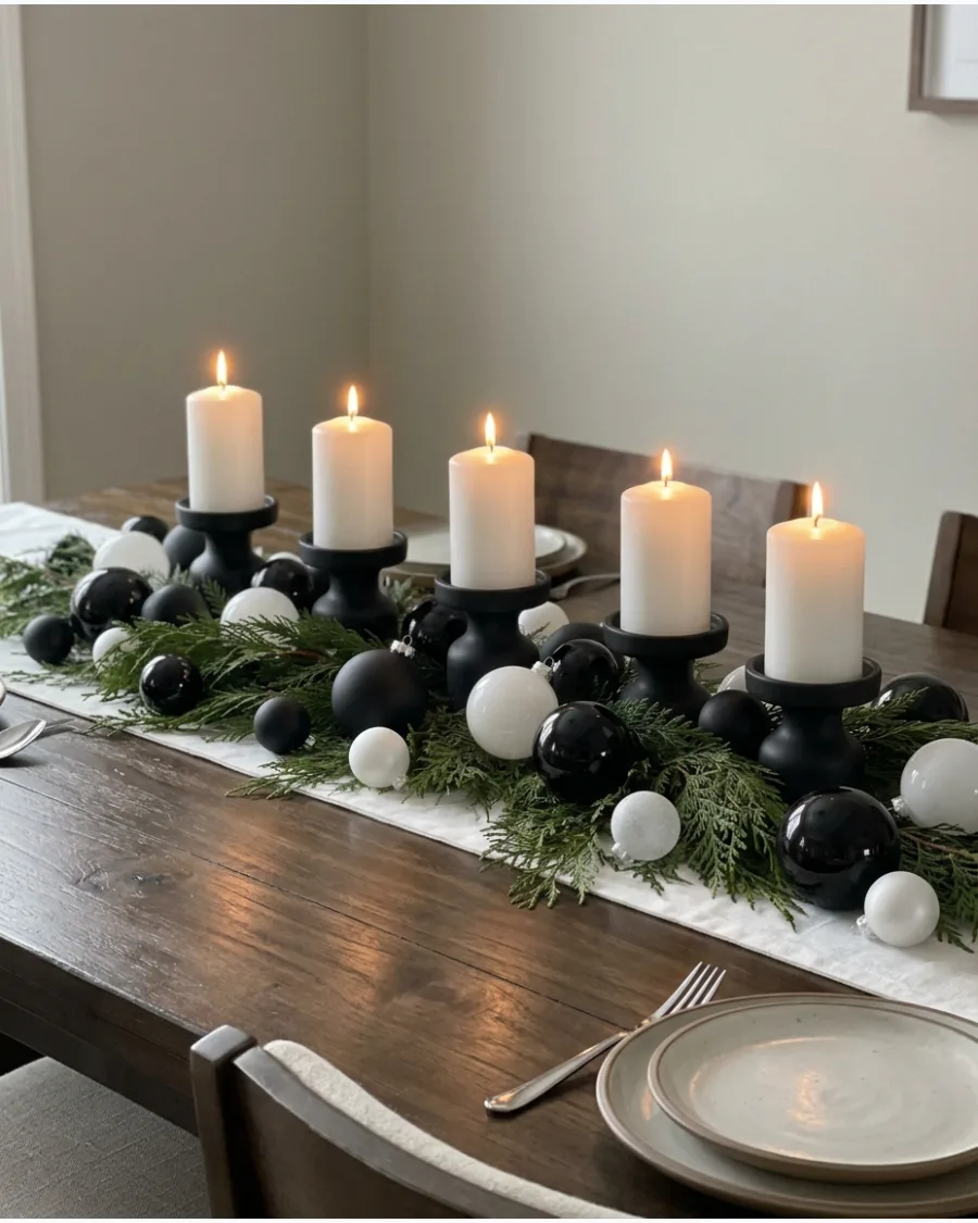 41. Black and White Christmas Centerpiece