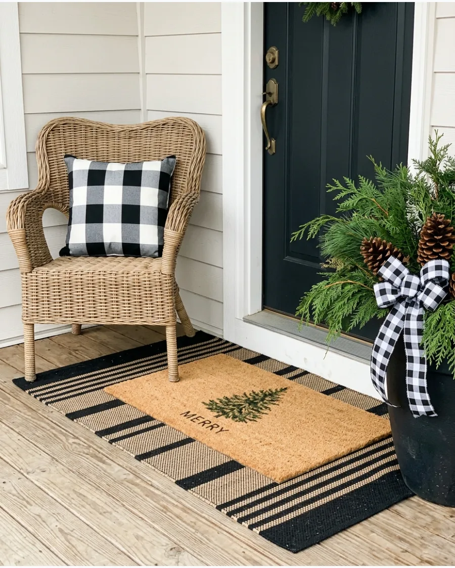 45. Black and White Buffalo Plaid Front Porch