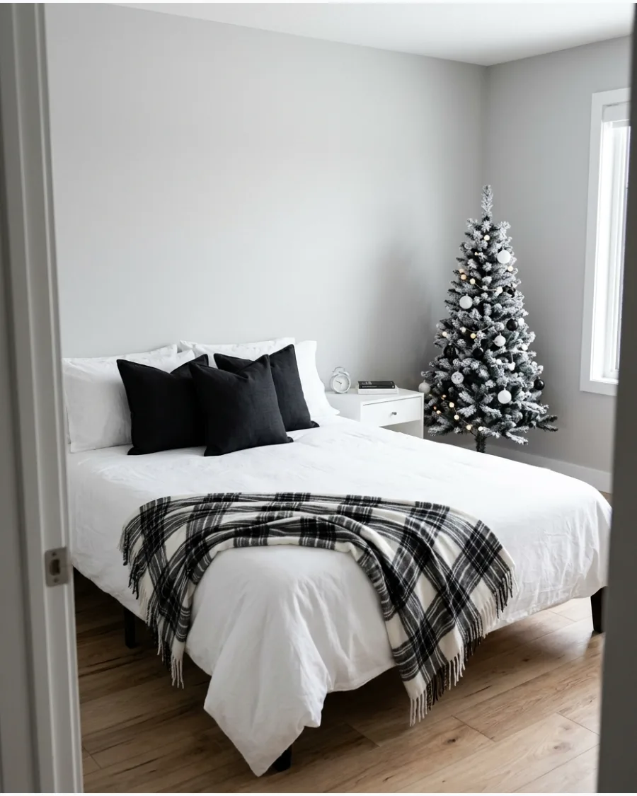48. Black and White Christmas Bedroom