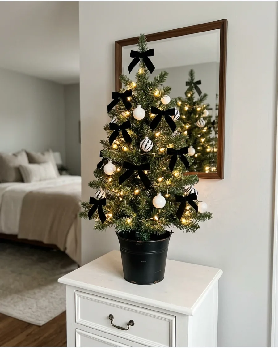 50. Black and White Christmas Bedroom Tree