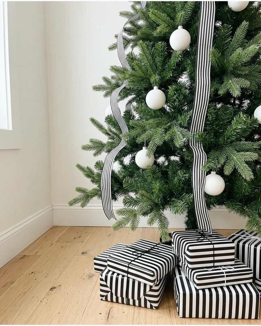 6. Black and White Striped Christmas Tree