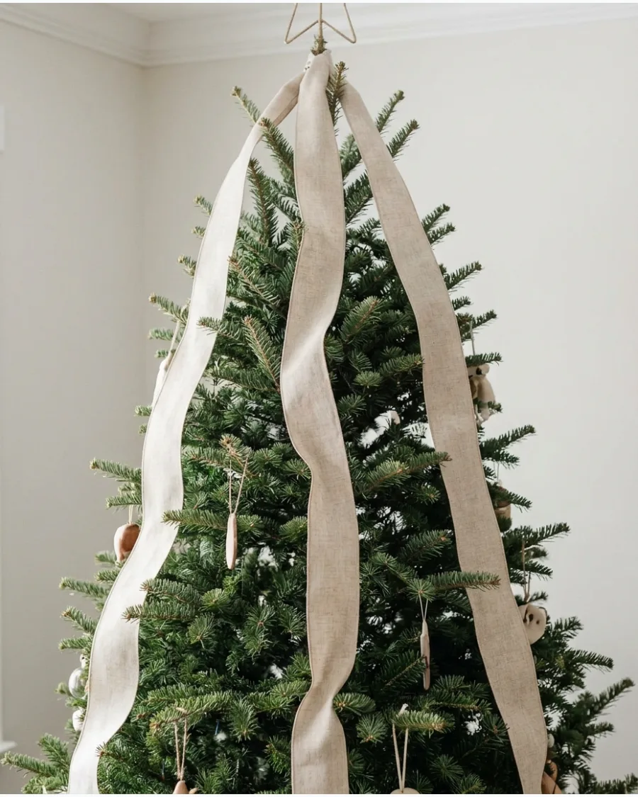 10. Boho Christmas Tree With Linen Ribbon