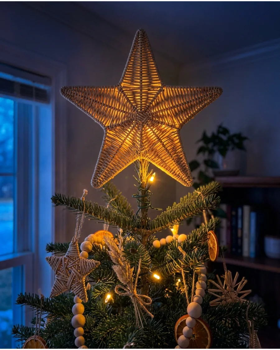 14. Woven Star Boho Christmas Tree Topper