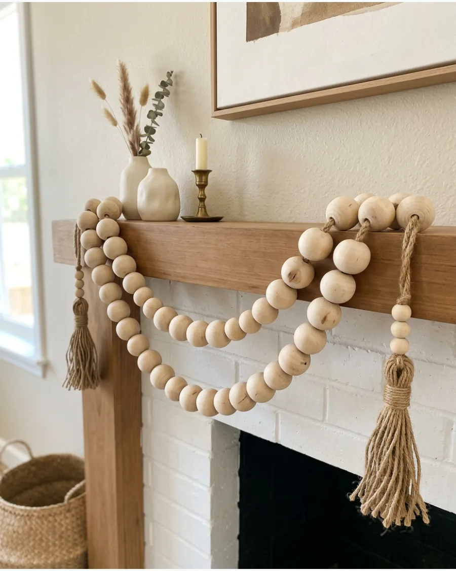 20. Wood Bead Christmas Mantel Garland