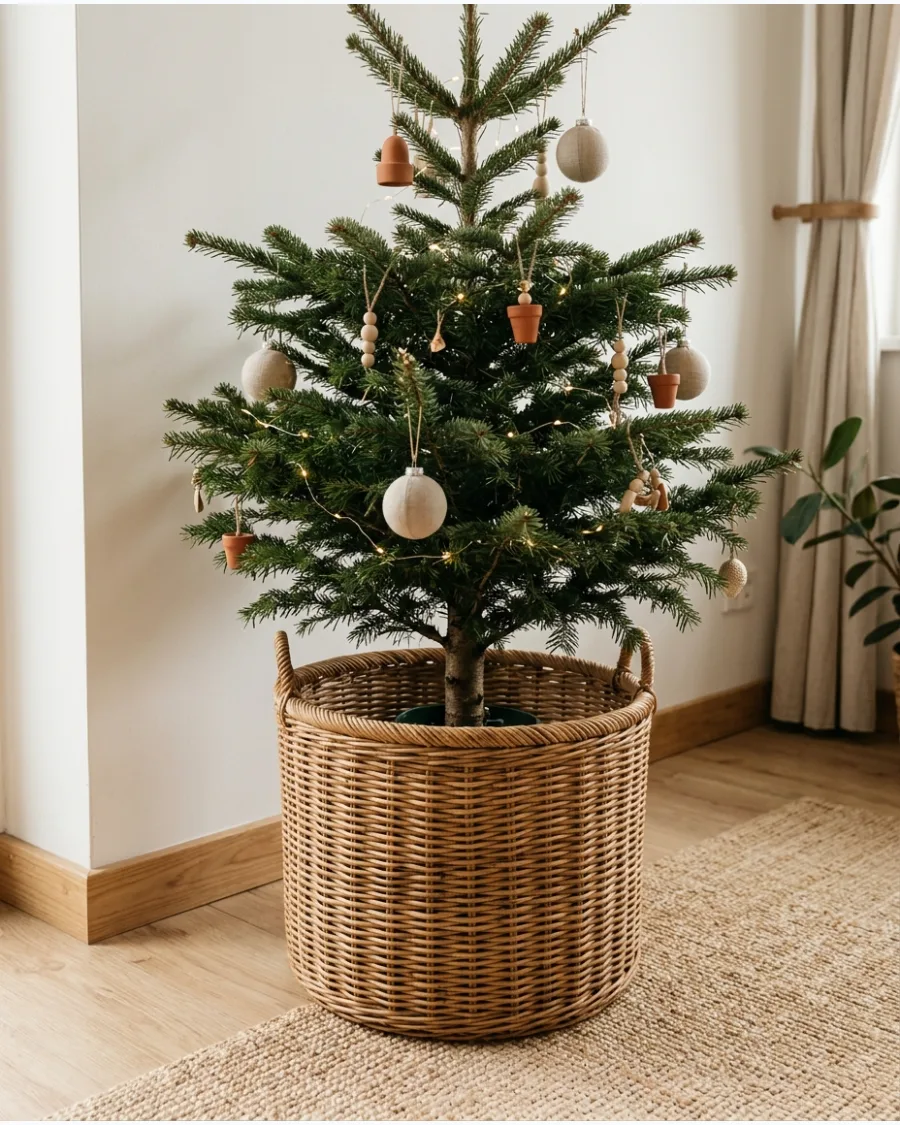 27. Woven Basket Christmas Tree Display