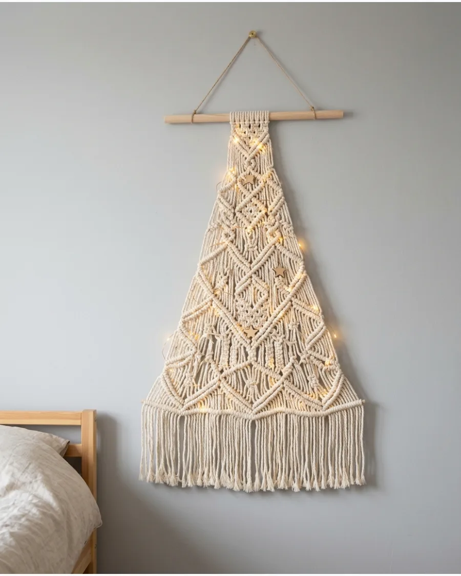 34. Macramé Christmas Tree Wall Hanging