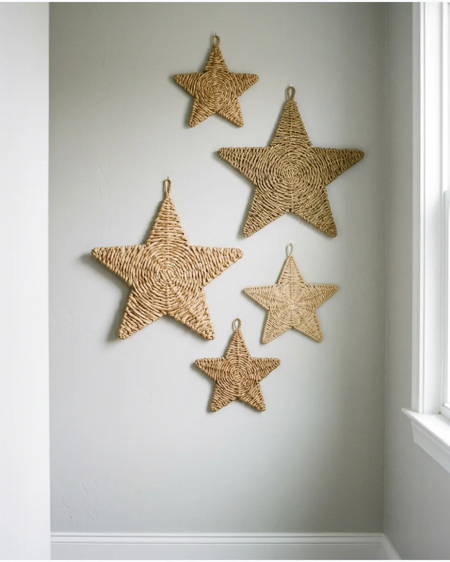 37. Hanging Rattan Stars Christmas Wall