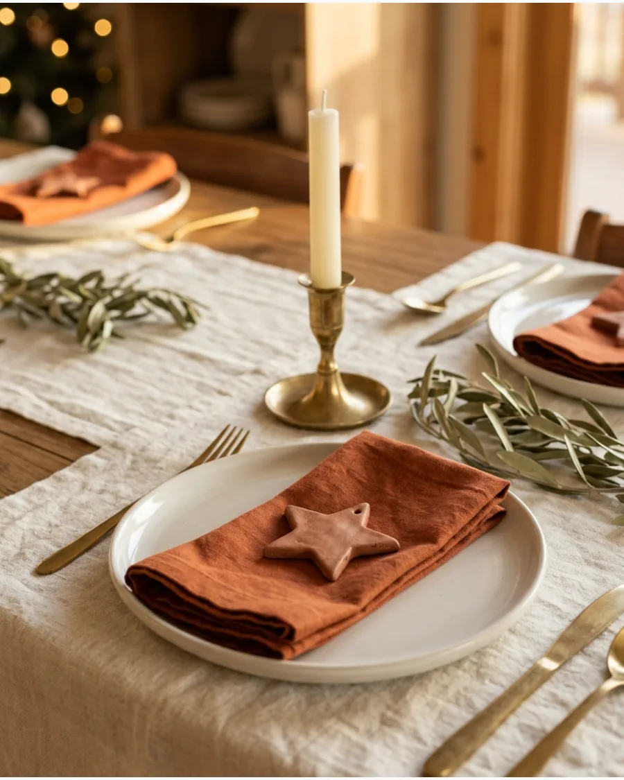 39. Terracotta Boho Christmas Tablescape