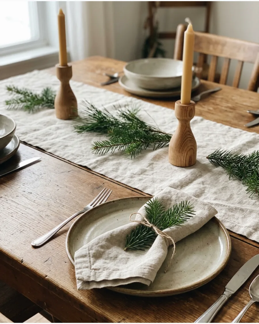 43. Natural Linen Christmas Table