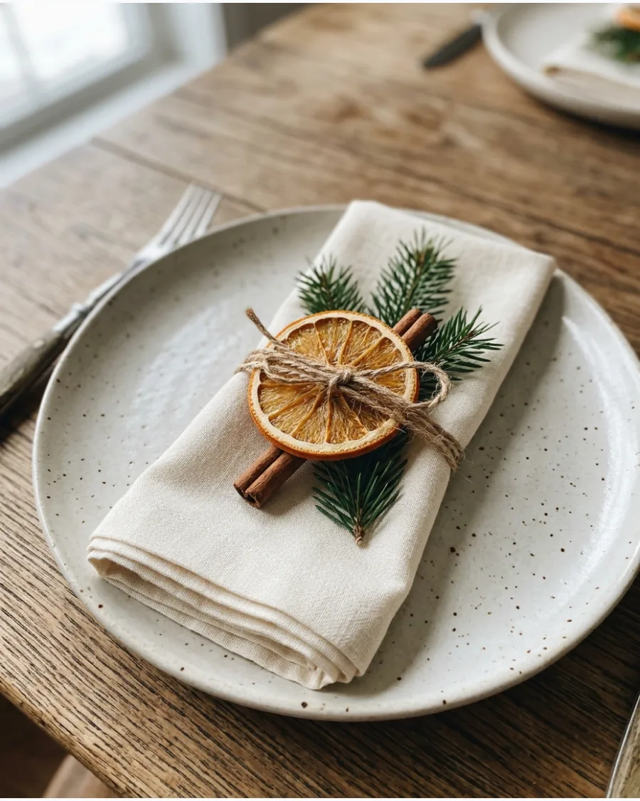 45. Boho Christmas Place Settings With Dried Oranges