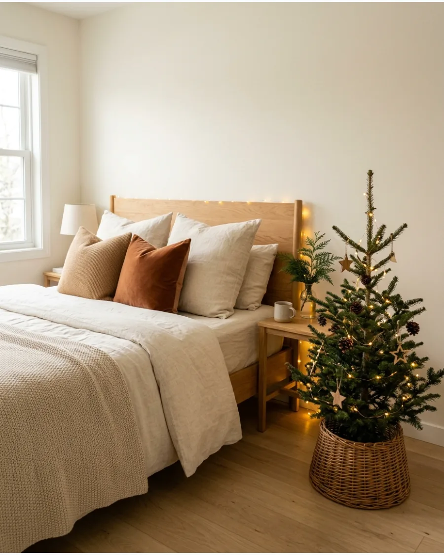 46. Neutral Boho Christmas Bedroom