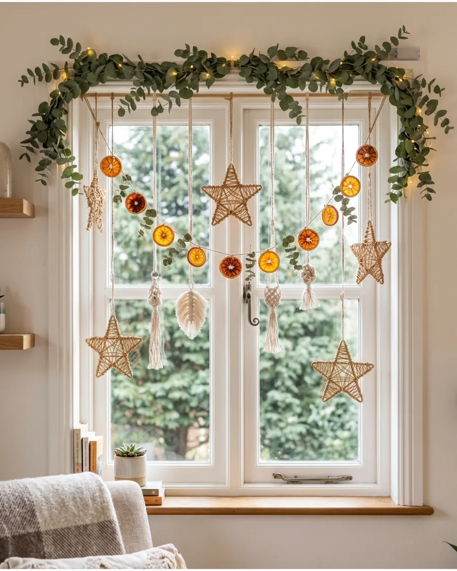 52. Boho Christmas Window Decor