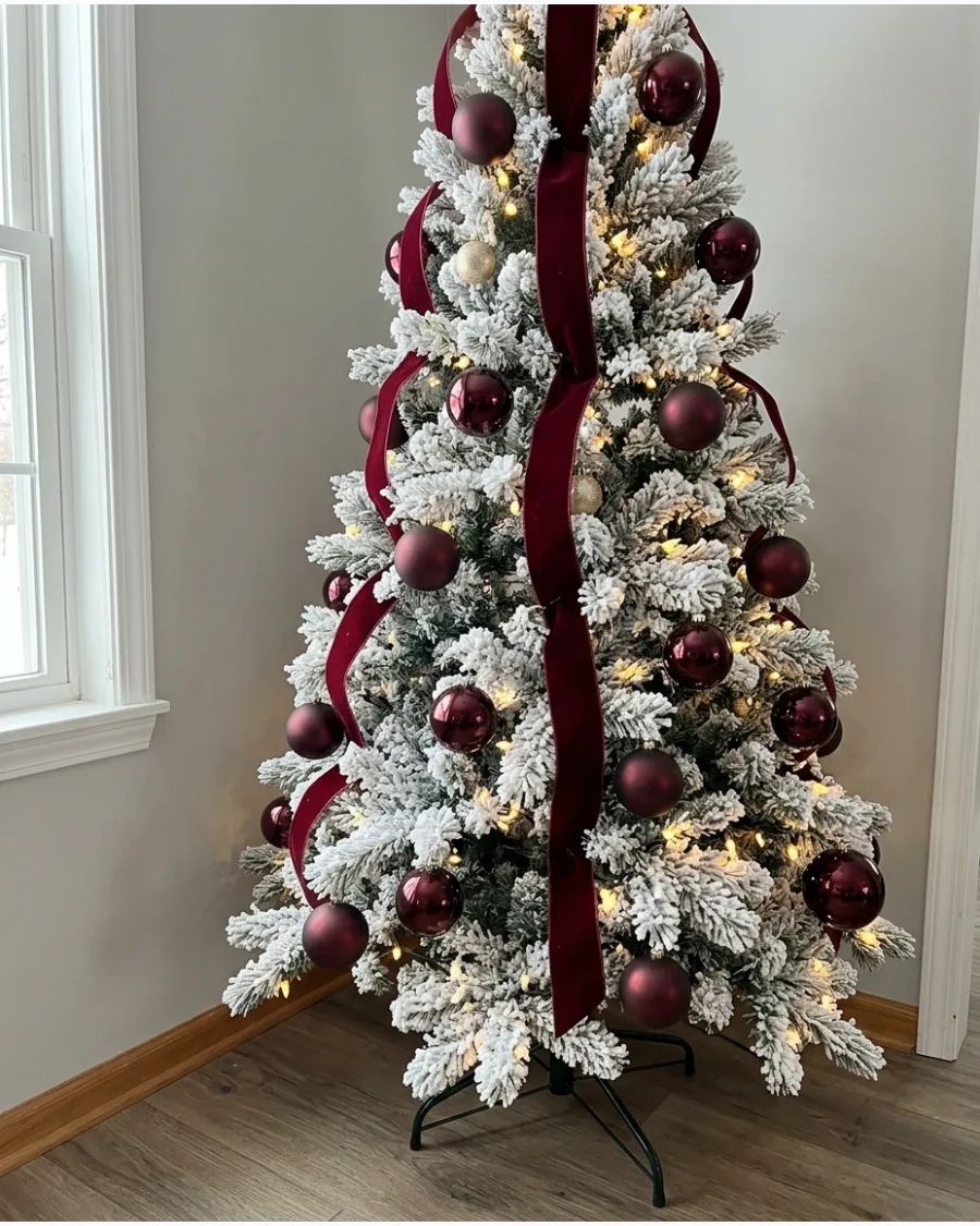 11. Burgundy Flocked Christmas Tree