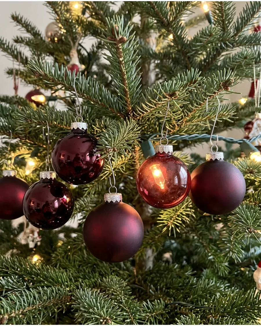14. Burgundy Glass Ornament Christmas Tree