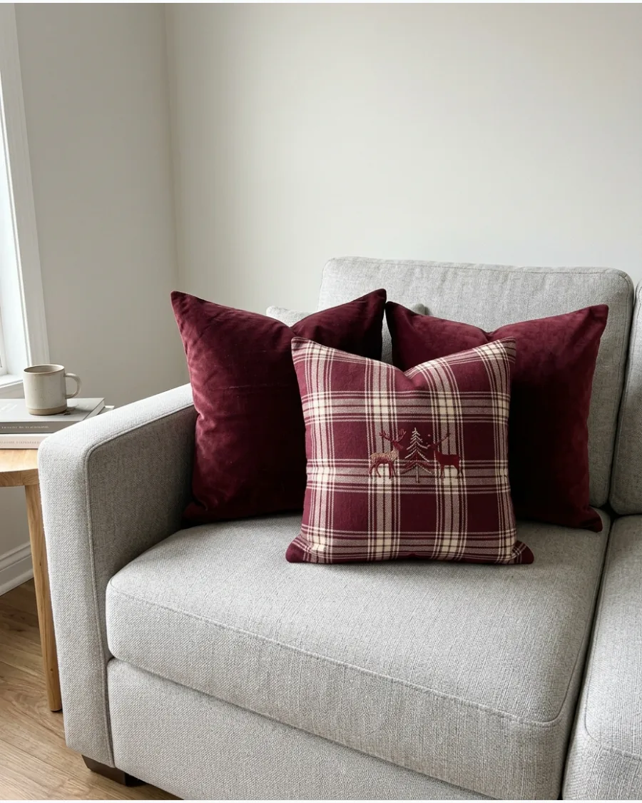 21. Burgundy Christmas Throw Pillow Decor