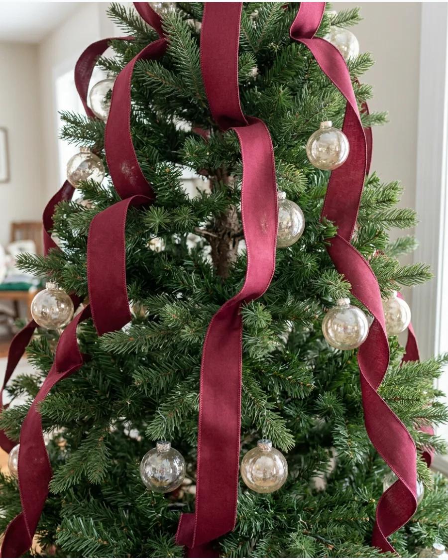 3. Burgundy Ribbon Christmas Tree