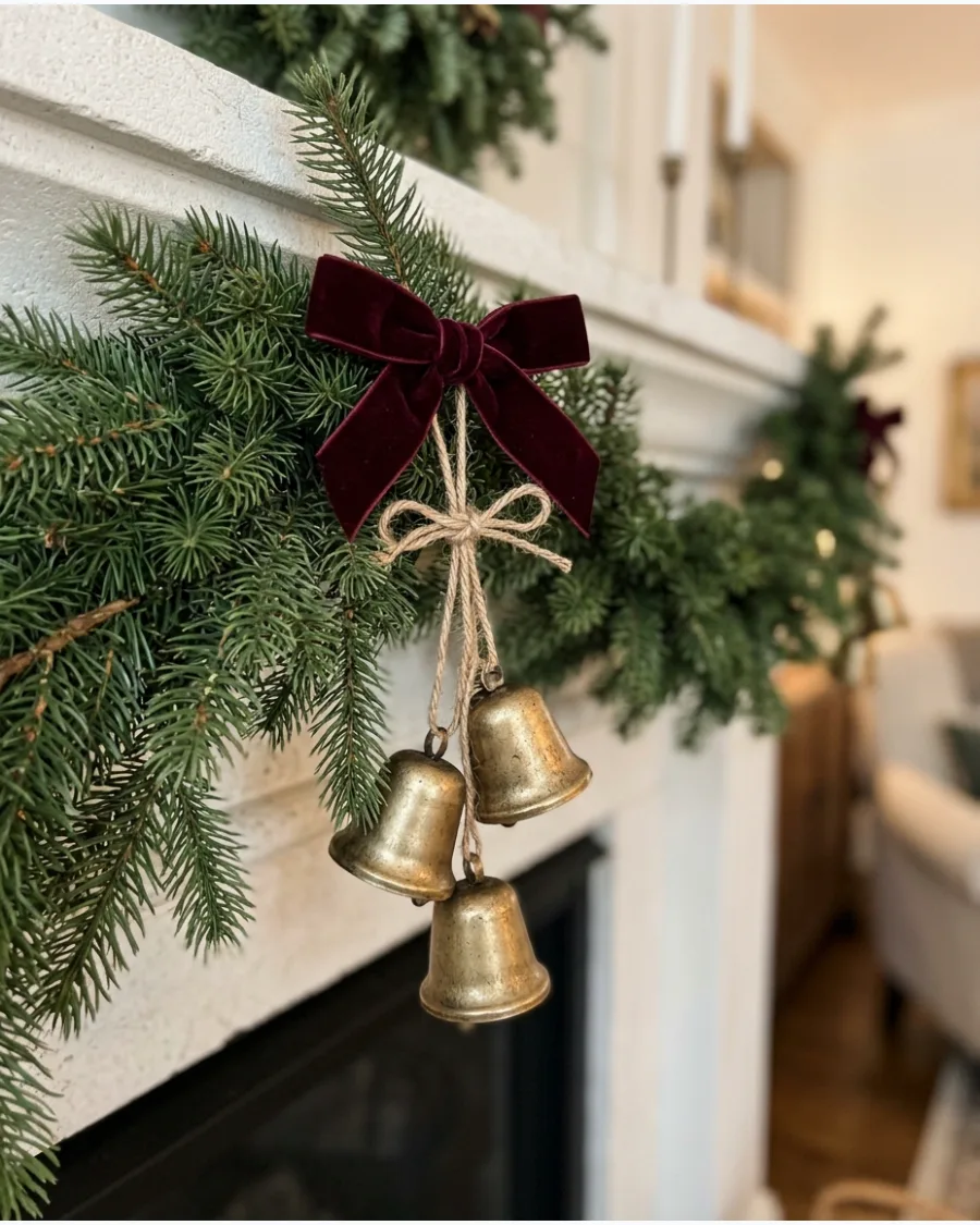 32. Burgundy and Brass Bell Garland