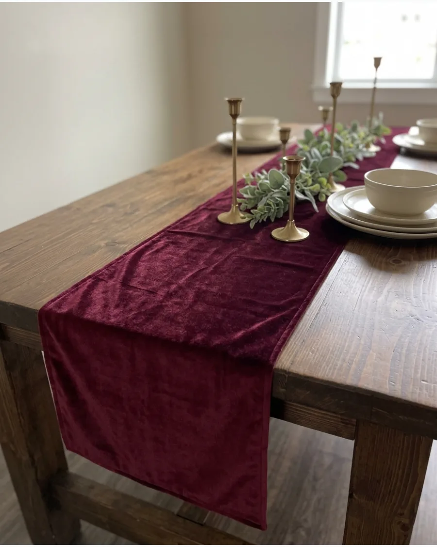 37. Burgundy Velvet Christmas Table Runner