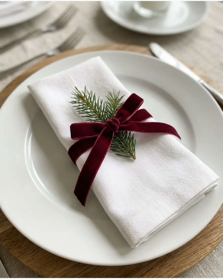 40. Burgundy Bow Christmas Napkins