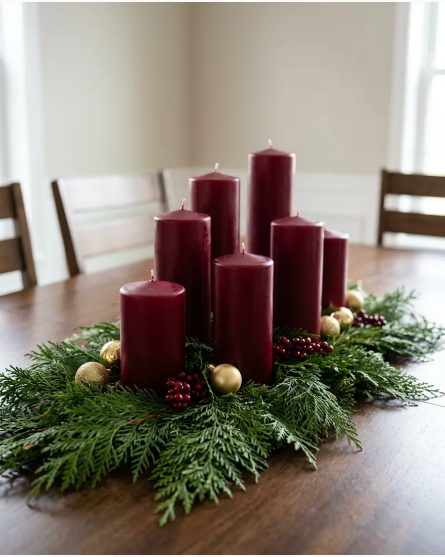 41. Burgundy Candle Christmas Centerpiece