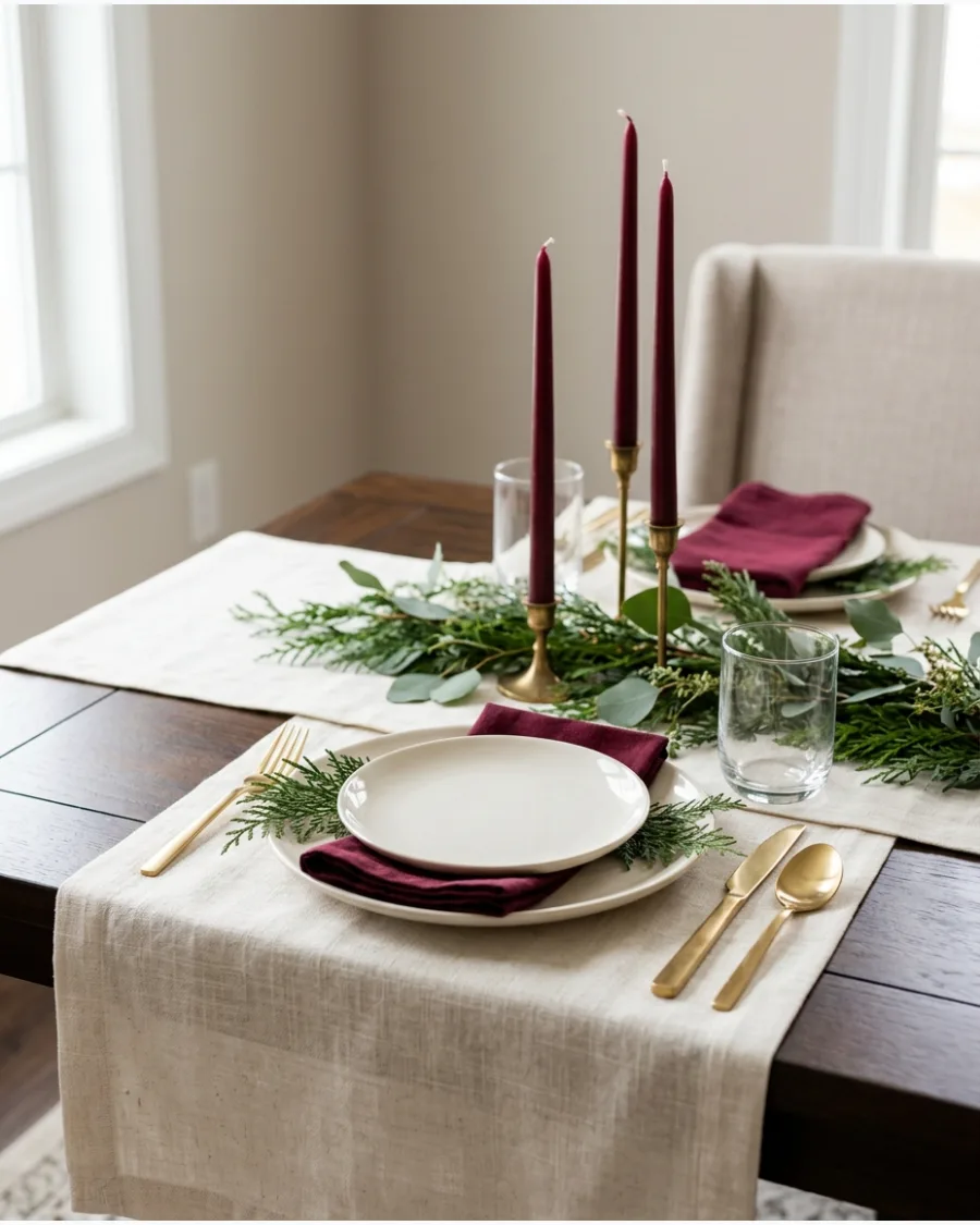 43. Burgundy and Cream Christmas Tablescape