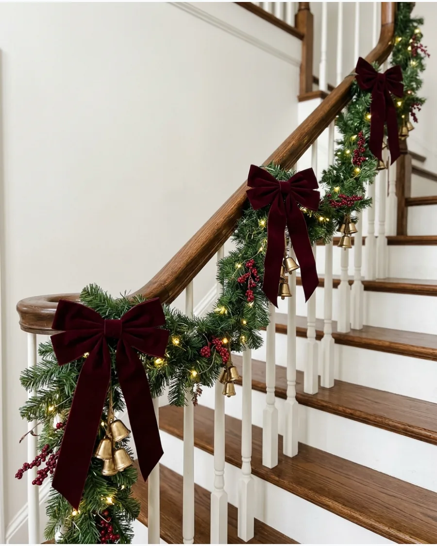 46. Burgundy Christmas Staircase Garland