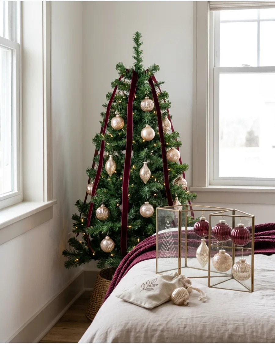 54. Burgundy Christmas Bedroom Tree