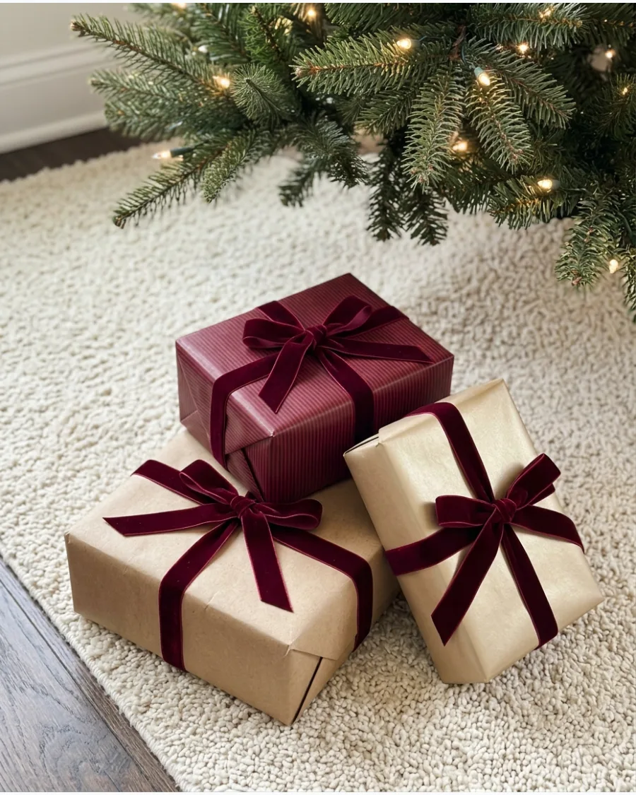 59. Burgundy Christmas Gift Wrapping